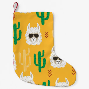 Seamless cartoon llama and cactus pattern in brigh small christmas stocking