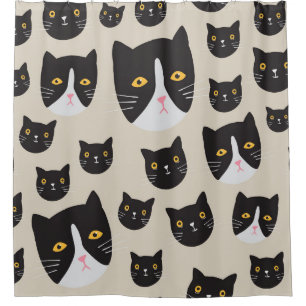 Seamless Cat, Whimsical Pattern Illustration. Shower Curtain