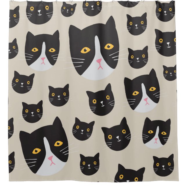 Seamless Cat, Whimsical Pattern Illustration. Shower Curtain (Front)