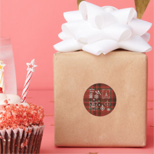 Seamless Checkered Christmas Decoration Red-white  Classic Round Sticker