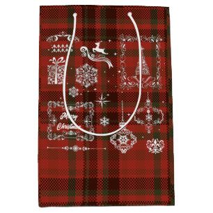 Seamless Checkered Christmas Decoration Red-White  Medium Gift Bag