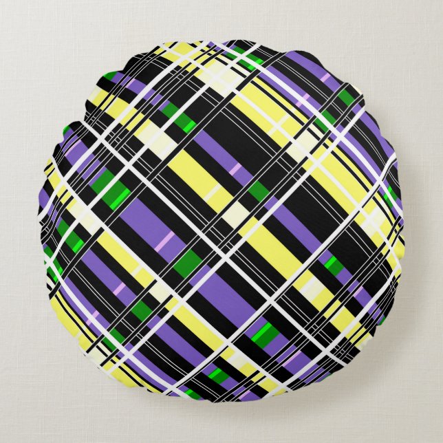 Seamless chequered plaid abstract squares geometri round cushion (Front)