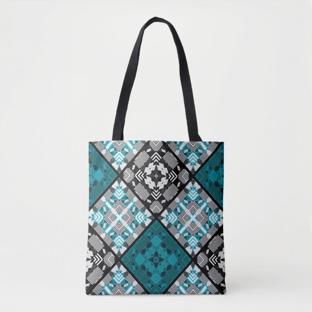 Seamless chequered plaid abstract squares geometri tote bag (Front)