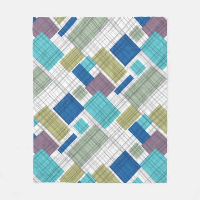 Seamless chequered plaid geometrical squares lined fleece blanket (Front)