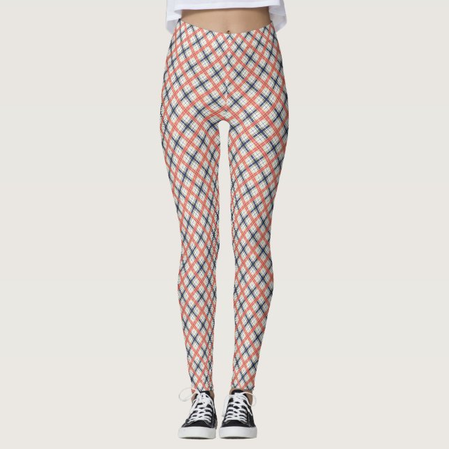 Seamless chequered plaid lined abstract pattern be leggings (Front)