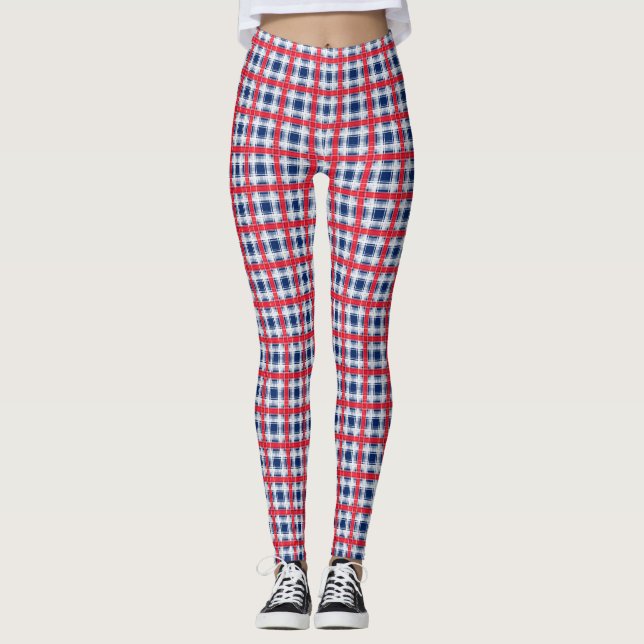 Seamless chequered plaid lined abstract pattern bl leggings (Front)