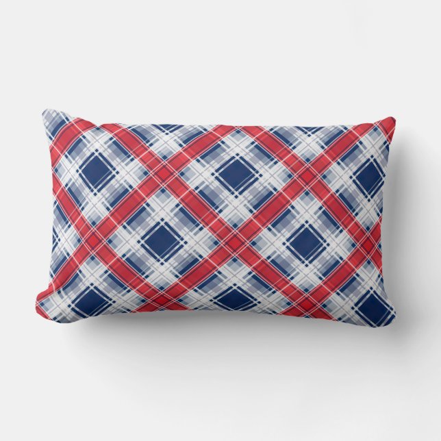 Seamless chequered plaid lined abstract pattern bl lumbar cushion (Front)