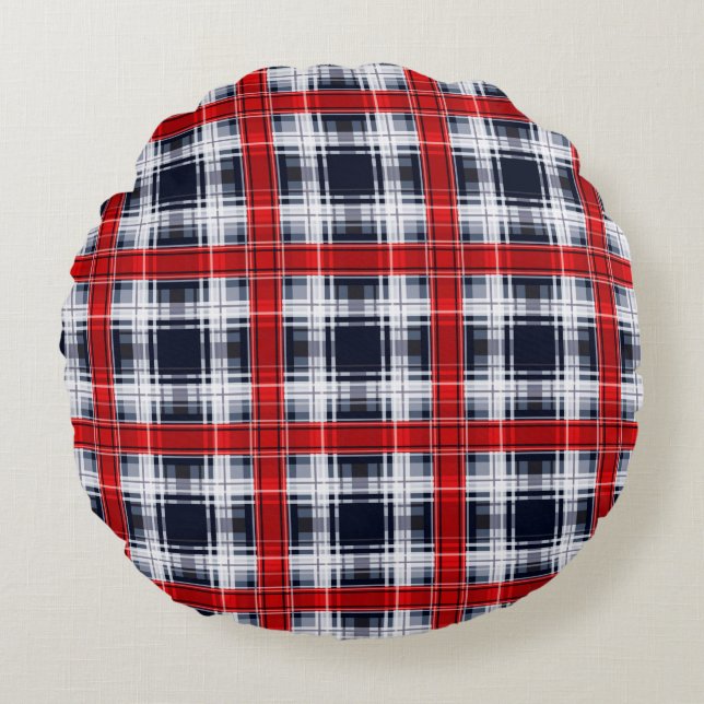 Seamless chequered plaid lined abstract pattern re round cushion (Front)