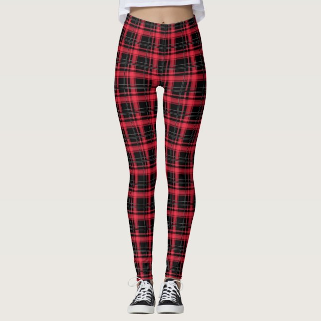Seamless chequered plaid tartan lined striped patt leggings (Front)