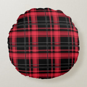 Seamless chequered plaid tartan lined striped patt round cushion