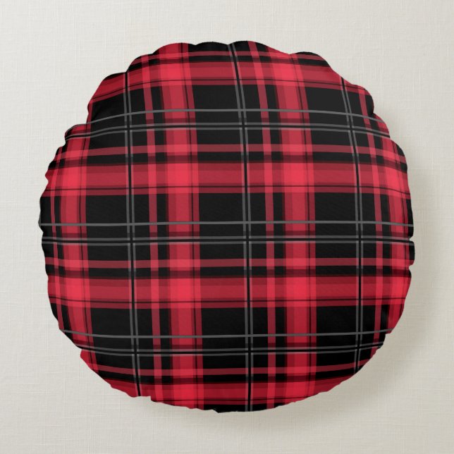 Seamless chequered plaid tartan lined striped patt round cushion (Front)