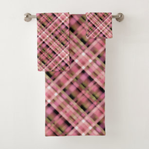 Seamless chequered plaid tartan pink black white p bath towel set