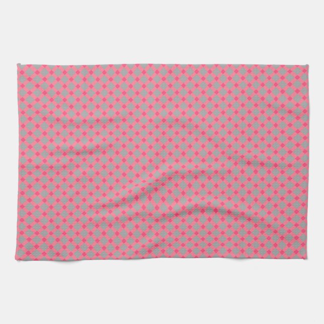 Seamless chequered plaid tartan scottish pink grey tea towel (Horizontal)