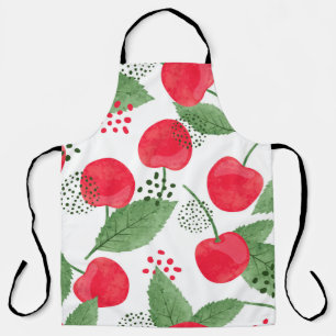 Seamless cherry pattern. Vintage watercolor illust Apron