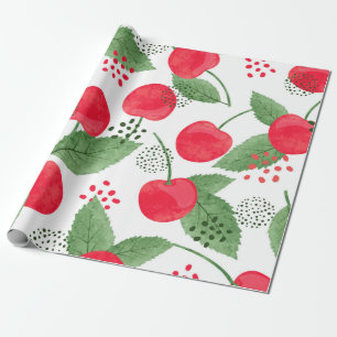 Seamless cherry pattern. Vintage watercolor illust Wrapping Paper