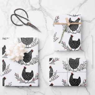 Seamless chicken pattern wrapping paper sheet