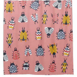 Seamless childish pattern with bugs and beetles in shower curtain