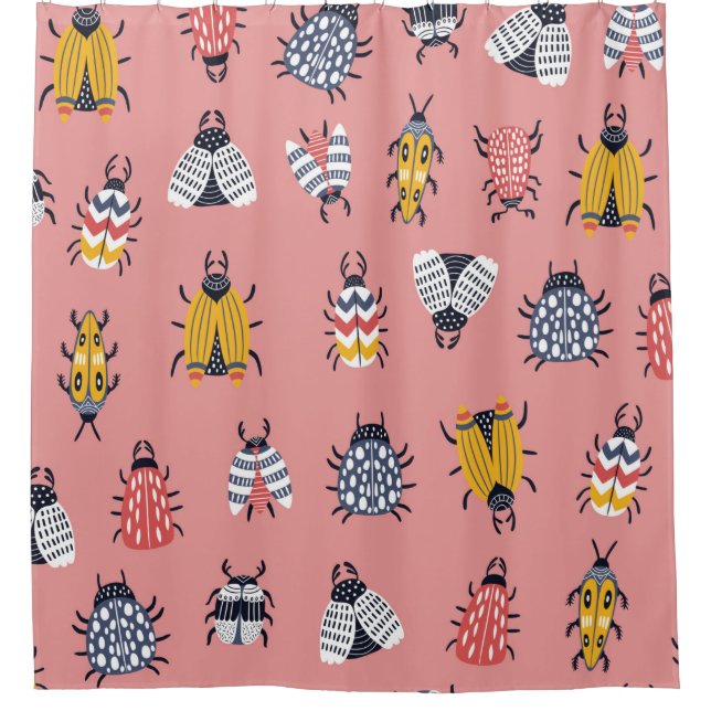 Seamless childish pattern with bugs and beetles in shower curtain (Front)