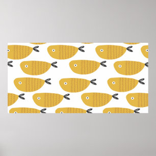 Seamless childish pattern with funny fishes. Creat Poster