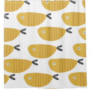 Seamless childish pattern with funny fishes. Creat Shower Curtain