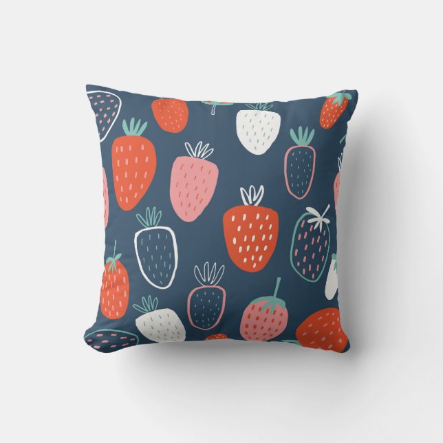 Seamless childish pattern with hand drawn strawber cushion (Front)