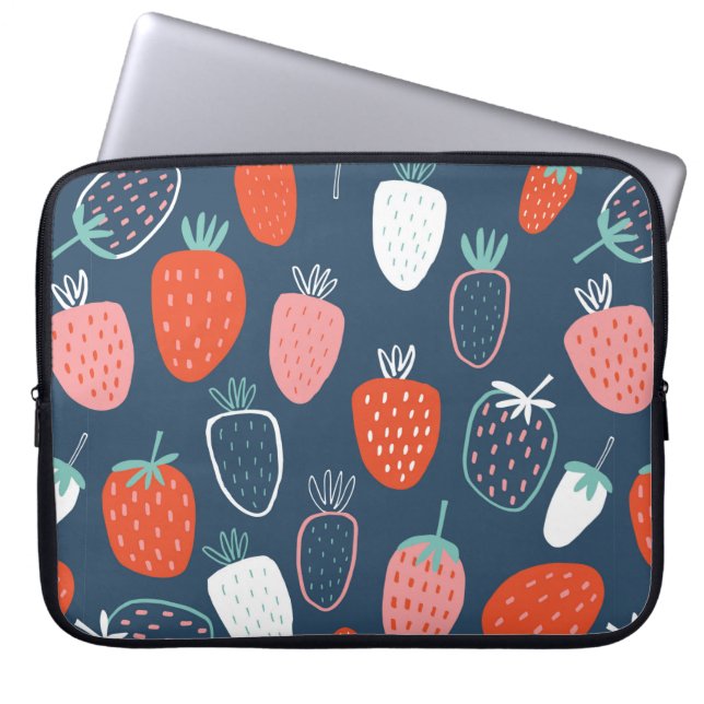 Seamless childish pattern with hand drawn strawber laptop sleeve (Front)