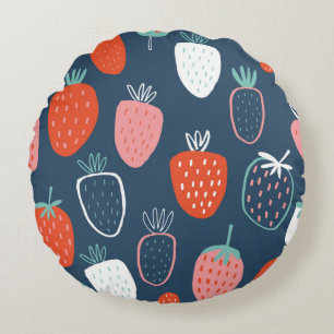 Seamless childish pattern with hand drawn strawber round cushion