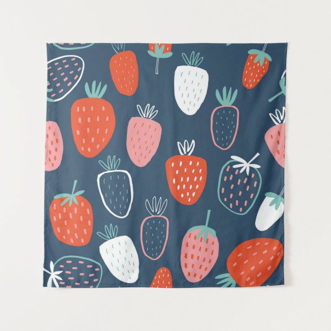 Seamless childish pattern with hand drawn strawber tapestry (Front)