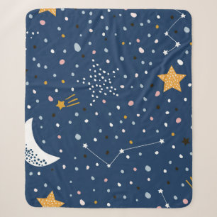 Seamless childish pattern with night starry sky. C Sherpa Blanket