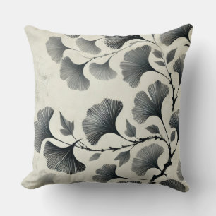 Seamless Chinese Ink Painting Ginkgo Leaf Pattern Cushion