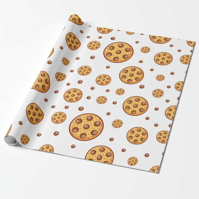 Seamless chocolate chip cookies pattern wrapping paper (Unrolled)