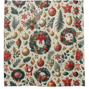 Seamless Christmas Decoration Shower Curtain