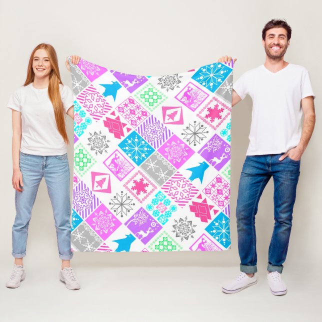 Seamless Christmas elements geometrical snowflake Fleece Blanket (In Situ)