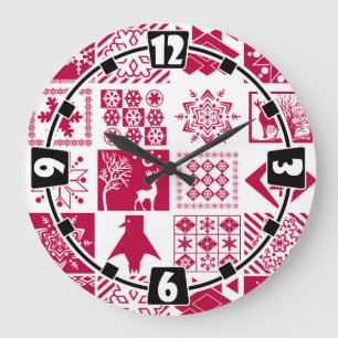 Seamless Christmas elements geometrical snowflake Large Clock