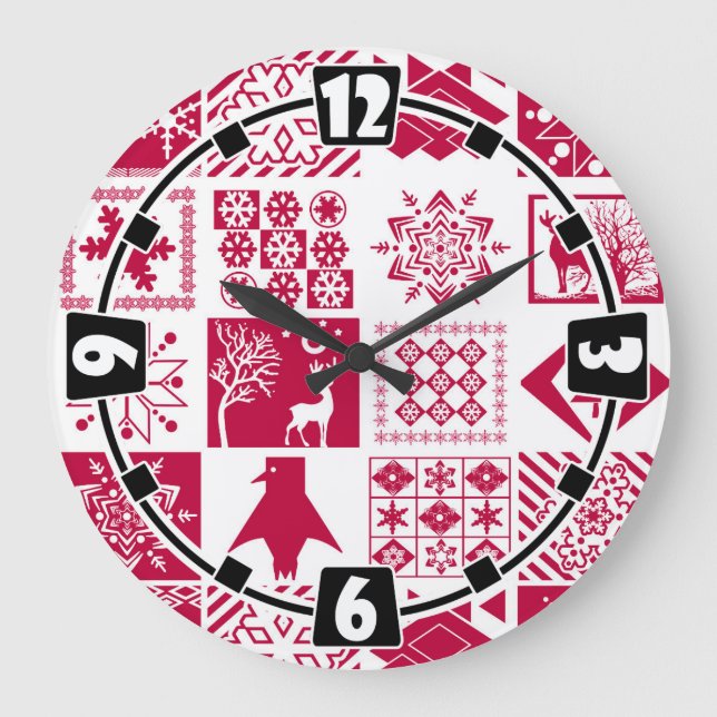 Seamless Christmas elements geometrical snowflake Large Clock (Front)