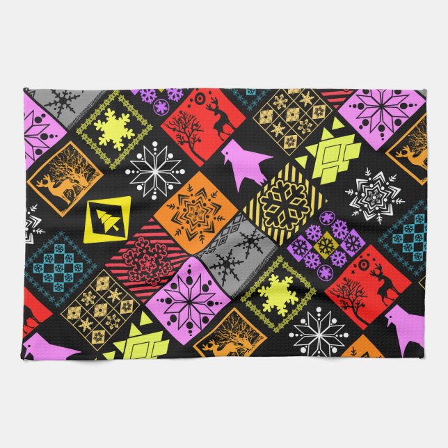 Seamless Christmas elements geometrical snowflake Tea Towel (Horizontal)