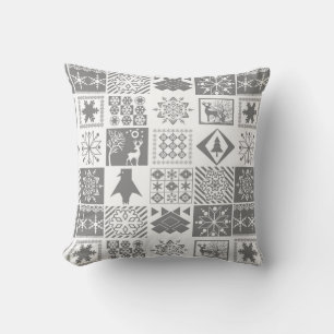 Seamless Christmas patchwork snowflake snow deer t Cushion