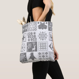 Seamless Christmas patchwork snowflake snow deer t Tote Bag