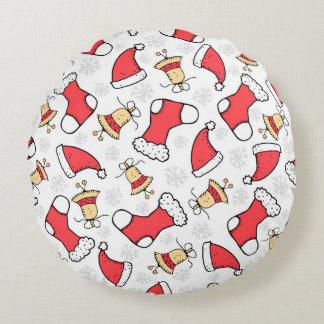 Seamless Christmas pattern, festive design. Round Cushion