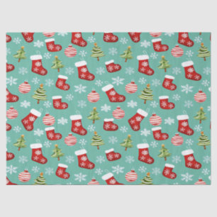Seamless Christmas Pattern. Socks, Trees, Bauble,  Tissue Paper