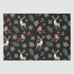 Seamless Christmas Pattern With Deer & Bullfinches Tissue Paper
