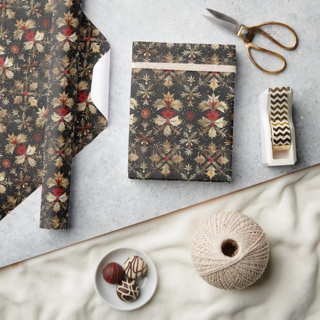 Seamless Christmas Pattern with Gold Foil Accents Wrapping Paper (Crafts)