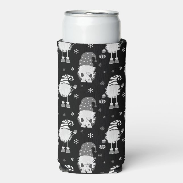 seamless Christmas scandinavian black pattern Seltzer Can Cooler (Seltzer Front)