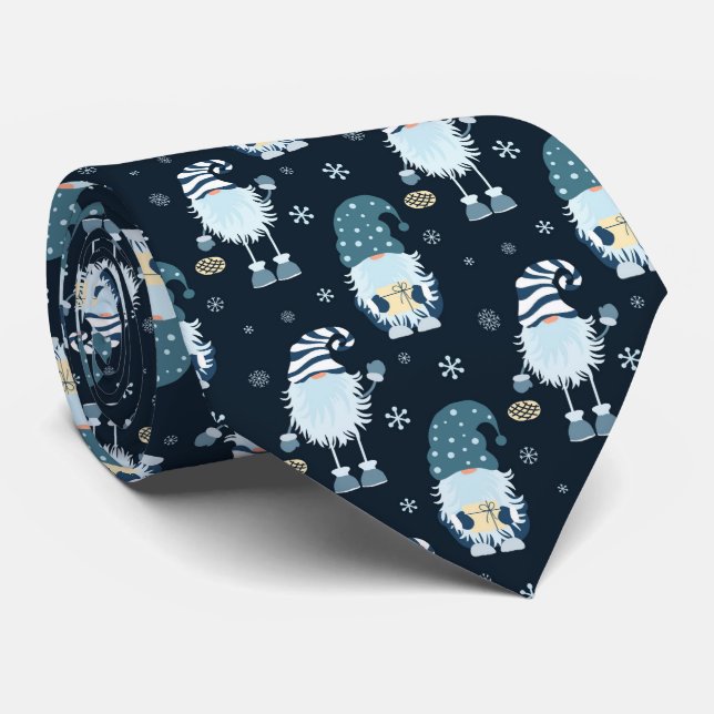 seamless Christmas scandinavian blue pattern Tie (Rolled)