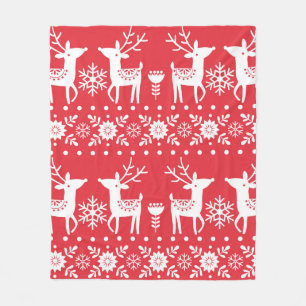 Seamless Christmas scandinavian pattern with white Fleece Blanket