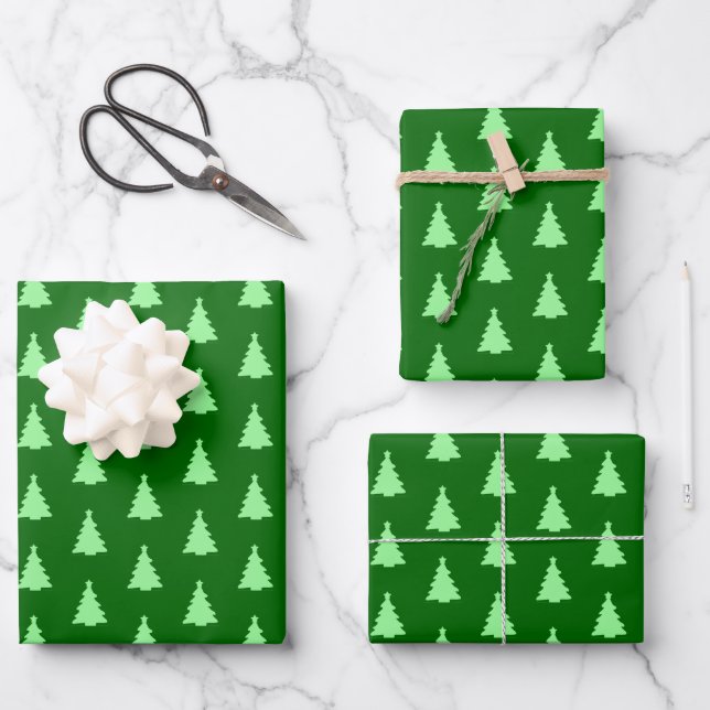 Seamless Christmas Tree on Green Wrapping Paper Sheet (Front)