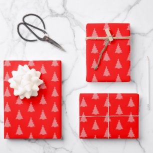 Seamless Christmas Tree on Red Wrapping Paper Sheet