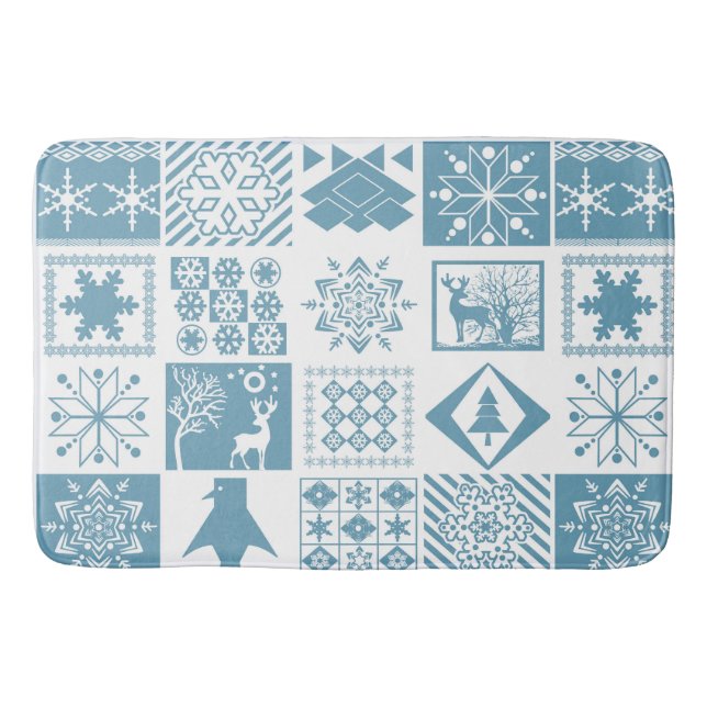 Seamless Christmas winter patchwork snowflakes pin Bath Mat (Front)