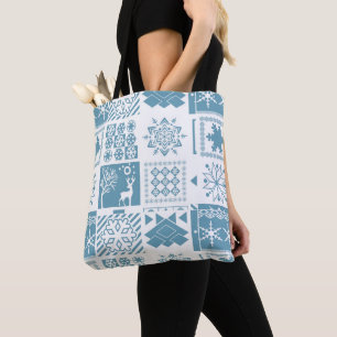 Seamless Christmas winter patchwork snowflakes pin Tote Bag