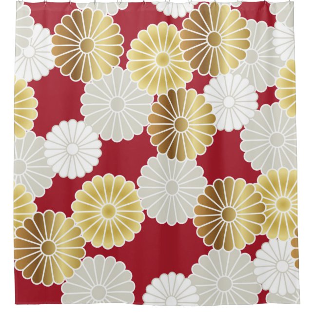 Seamless chrysanthemum pattern in the Japanese tra Shower Curtain (Front)